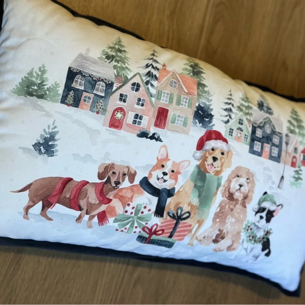 Human Society Holiday Christmas Dogs Decorative Throw Pillow